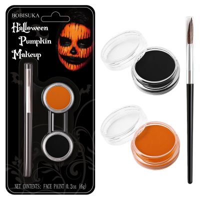 Black Orange Face Paint Pumpkin Halloween Makeup Kit Character Set for Kids Adults Party, Safe Non-Toxic Cream Face Painting Kit for Costume, Dress Up Cosplay, Special Effects Make Up & Stage