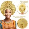 Nigerian headwear for Women African headscar,Auto Gele headband,hand wrap beaded - made for weddings parties events (Gold) view 3