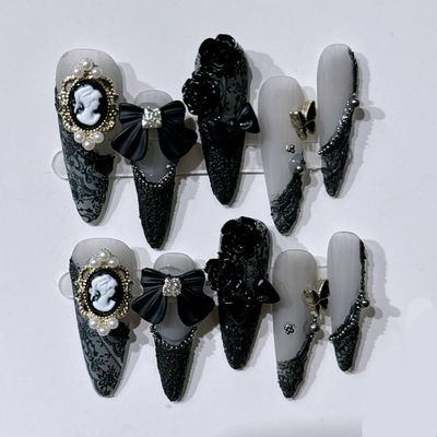 Handmade Almond Shaped Long Pointed Nails Manicure Patches Fake Nails(Size:XS)