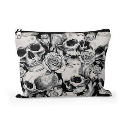 Cafl Human Skulls Makeup Bag Travel Large Death's Head Cosmetic Bag Organizer toiletry Essentials Jewelry Zipper Bag Gift For Women -108 inch