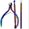 Professional Manicure and Pedicure Set, Double-Ended with Knurled Grip, Rainbow Titanium Coated - Cuticle Pushers - Premium German Stainless Steel (3PK - Cuticle Pusher+Trimmer Pliers+Scrapper) view 1