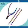 Professional Manicure and Pedicure Set, Double-Ended with Knurled Grip, Rainbow Titanium Coated - Cuticle Pushers - Premium German Stainless Steel (3PK - Cuticle Pusher+Trimmer Pliers+Scrapper) view 2