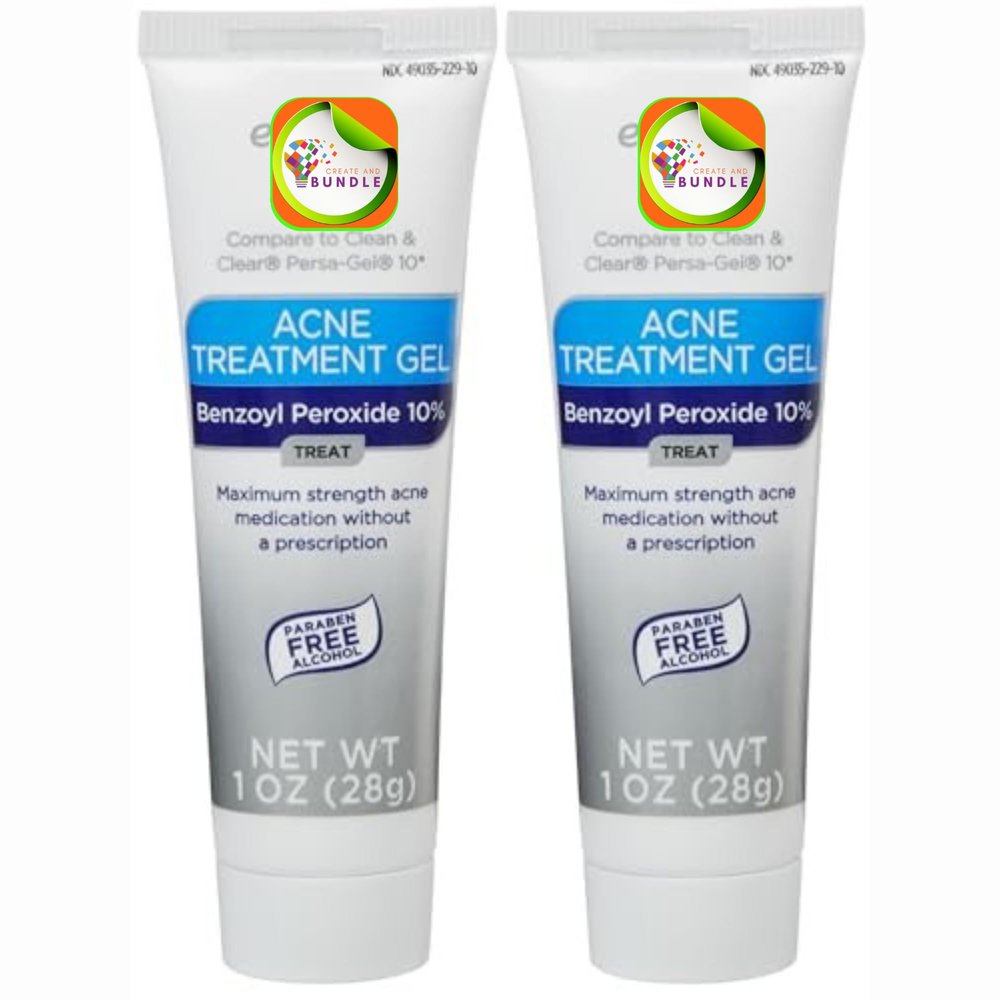 Equate 2-Pack 10% Benzoyl Peroxide Acne Treatment Gel - Powerful Skincare Combo for Clear, Radiant, and Acne-Free Skin + Create Sticker