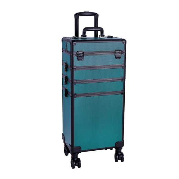 NinthAvenue Basics 4-in-1 Draw-bar Style Interchangeable Aluminum Rolling Makeup Case-Dark Green, JACKNJO63