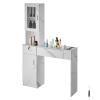 VEVOR Salon Station, Wall Mount Barber Salon Station for Hair Stylist, Beauty Spa Furniture Set, 1 Storage Cabinet, 3 Cubbies and 2 Drawers(One Lockable), White view 1