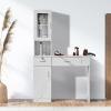 VEVOR Salon Station, Wall Mount Barber Salon Station for Hair Stylist, Beauty Spa Furniture Set, 1 Storage Cabinet, 3 Cubbies and 2 Drawers(One Lockable), White view 2
