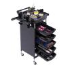 Salon Trolley, 6 Tiers Beauty Salon Trolley with Handle+Rolling Wheels, 5 Drawers and 2 Hair Dryer Holder Side Tray for Beauty Salons, Barber Stores, Hospitals, and Health Centers, Black view 1