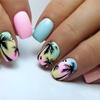 24Pcs Summer Press on Nails Square Short Fake Nails Cute Coconut Tree Stick on Nails Design Glue on Nails Full Coverage Beach Acrylic Nails Pink Blue False Nails for Women Or Girl Manicure Ornament view 1