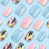 24Pcs Summer Press on Nails Square Short Fake Nails Cute Coconut Tree Stick on Nails Design Glue on Nails Full Coverage Beach Acrylic Nails Pink Blue False Nails for Women Or Girl Manicure Ornament view 3
