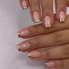 CEWEWP Gold French Tip Press on Nails Medium Fake Nails Square Shape False Nail Tips Full Cover Glue on Nails Nude Pink Medium Length Square Shape French Tip Nails Press ons for Finger Manicure, 24Pcs view 1