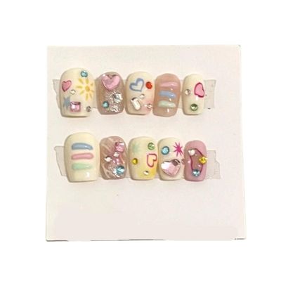 Handmade nail art retro cute hand drawn nail art short detachable fake nails(Size:XS)