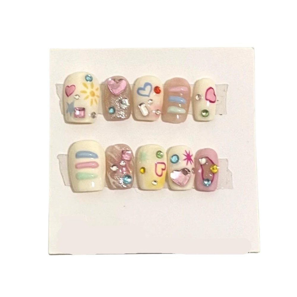 Handmade nail art retro cute hand drawn nail art short detachable fake nails(Size:XS)