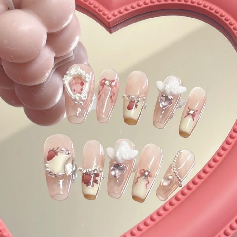 ZIIVIEVS Handmade Nail Wearing Angel Handmade Nail Patch Nail Beauty False Nail(Size:S), 1 Count (Pack of 1)