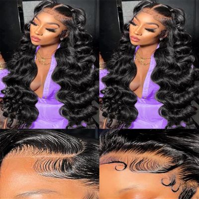 13x6 HD Lace Front Wigs Human Hair Pre Plucked 200% Density Body Wave Lace Frontal Wigs Human Hair for Women 32 Inch Glueless Wigs Human Hair Pre Plucked Natural Black Color