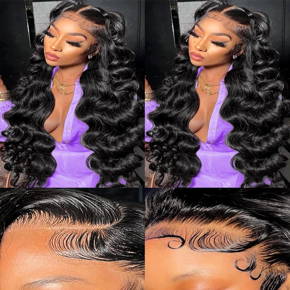 13x6 HD Lace Front Wigs Human Hair Pre Plucked 200% Density Body Wave Lace Frontal Wigs Human Hair for Women 32 Inch Glueless Wigs Human Hair Pre Plucked Natural Black Color