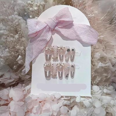 ZIIVIEVS Handmade nail art, luxurious French style detachable fake finger(Size:M), 1 Count (Pack of 1)