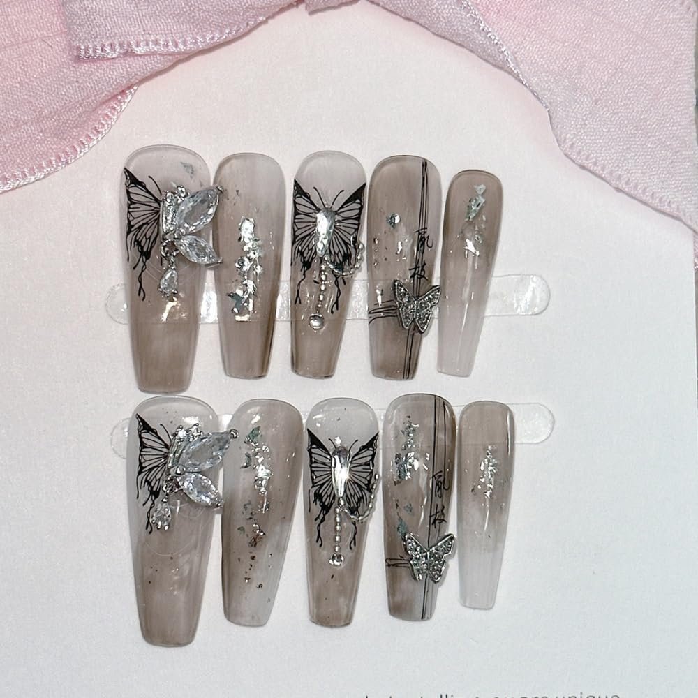 Handmade butterfly long ladder for wearing nails, fake nails, manicure patches, finished products(Size:XS)