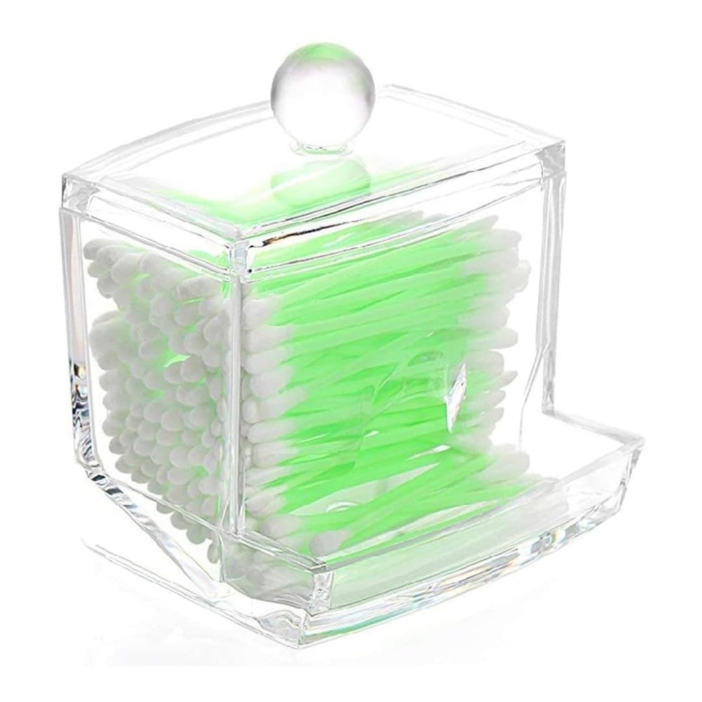 BUUEERR 2 PCS Swabs Holder Dispenser Cotton Storage Organizer Clear Acrylic Cosmetic Makeup Case Container for Cotton Pads, Cotton Swabs, Q-Tips, Make Up Pads