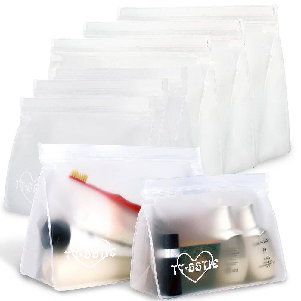 8 Pack Clear Toiletry bags, TSA Approved Quart Size Zipper Bags, PEVA Material BPA Free Leakproof Travel Makeup Cosmetic Bags, Carry on Airport Airline Compliant Bags for Wome&Men