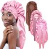 3Pcs Bonnets for Black Women, Large Long Satin Bonnet for Braids With Stretchy Tie Band, Sleep Cap for Long Curly Hair (Brown, Rose Pink, Pink) view 1