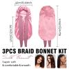 3Pcs Bonnets for Black Women, Large Long Satin Bonnet for Braids With Stretchy Tie Band, Sleep Cap for Long Curly Hair (Brown, Rose Pink, Pink) view 4