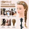 28Inch 80% Real Hair Mannequin Head, Cosmetology Mannequin Head with Hair for Braiding Curling Cuting, Table Clamp Styling Set(Blonde) view 3