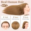 28Inch 80% Real Hair Mannequin Head, Cosmetology Mannequin Head with Hair for Braiding Curling Cuting, Table Clamp Styling Set(Blonde) view 4
