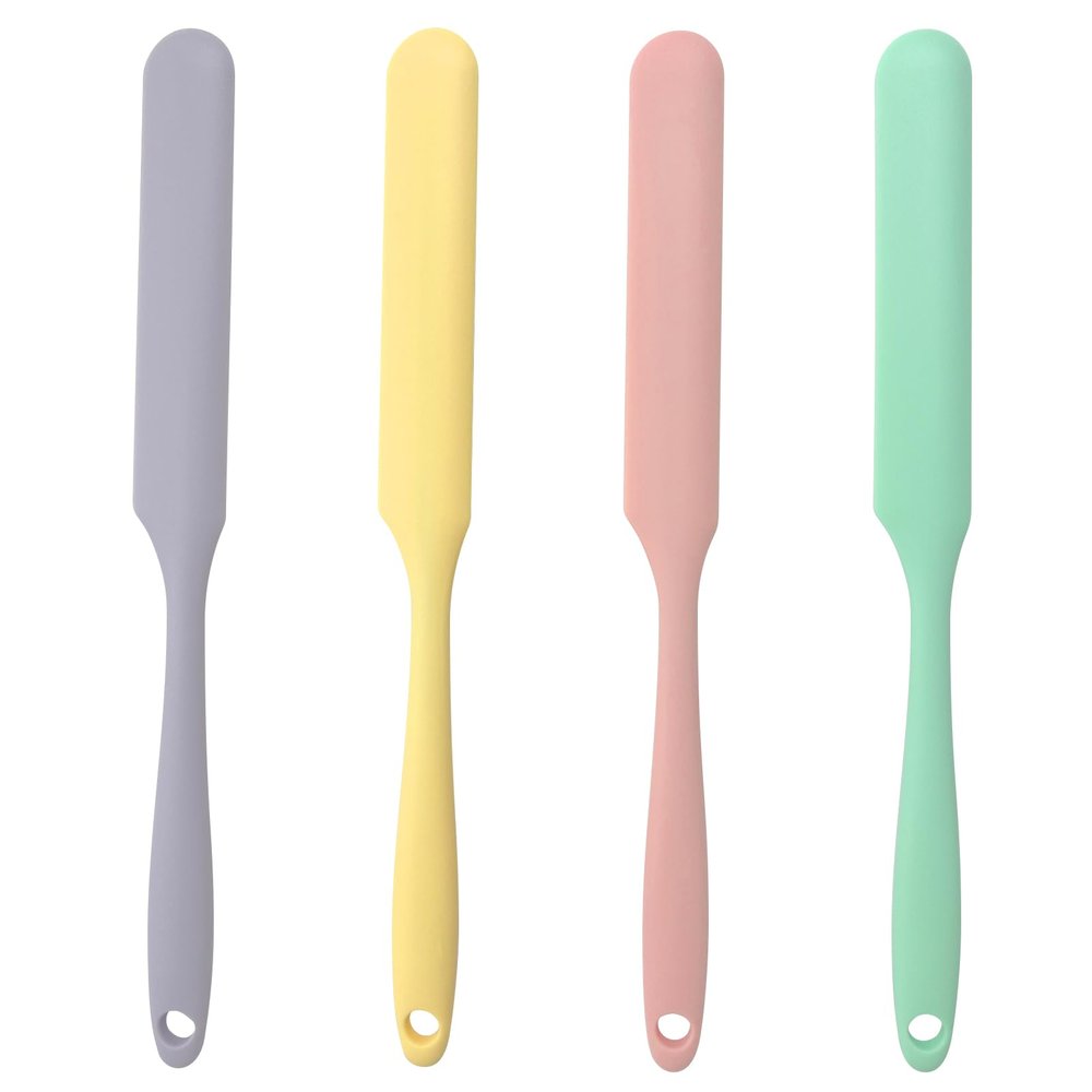 Jaasuee 4-Piece Non-Stick Wax Spatulas Set, Silicone Waxing Applicators for Hair Removal, Home Salon Body Use (Pink, Yellow, Purple, Green)