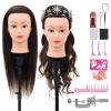 28Inch 80% Real Hair Mannequin Head, Cosmetology Mannequin Head with Hair for Braiding Curling Cuting, Table Clamp Styling Set(Dark Brown) view 1
