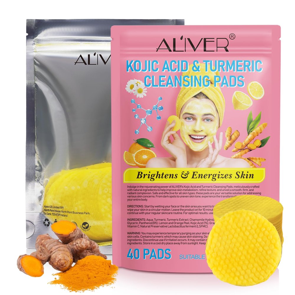 Turmeric Cleansing Pads 2 Pack, Turmeric Exfoliating Face Scrub Pads, Turmeric Cleansing Pads for Face & Body - 40 Pcs