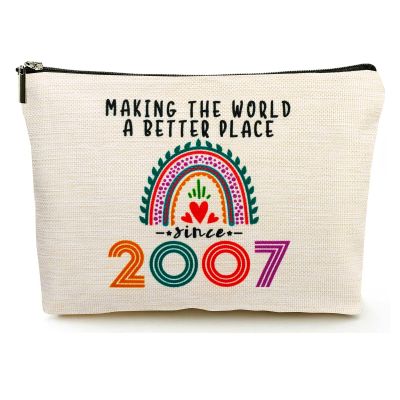 18th Birthday Gifts for Girls Makeup Bags, 2007 Happy 18th Birthday Decorations for Teen Girls, 18 Year Old Girl Gifts for Daughter, Sister, Granddaughter, Cosmetic Travel Pouch, Christmas