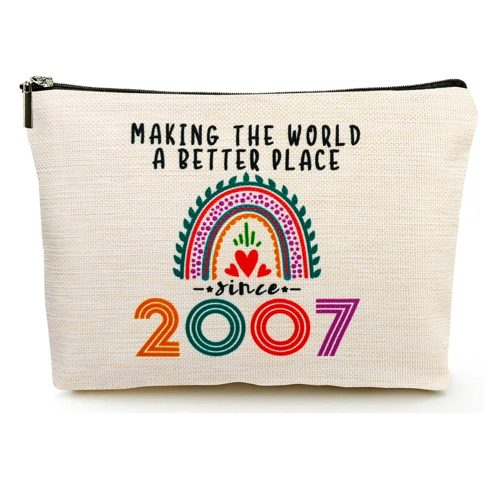 18th Birthday Gifts for Girls Makeup Bags, 2007 Happy 18th Birthday Decorations for Teen Girls, 18 Year Old Girl Gifts for Daughter, Sister, Granddaughter, Cosmetic Travel Pouch, Christmas