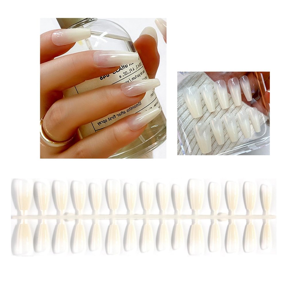GMBYLBY Pack Of 30 Long Press On Nails French Fake Nails Full Cover Acrylic False Nails Tips Coffin For Women And Girls Long Coffin Nails Wedding Nails Daily Wear Nails Nail Accessories