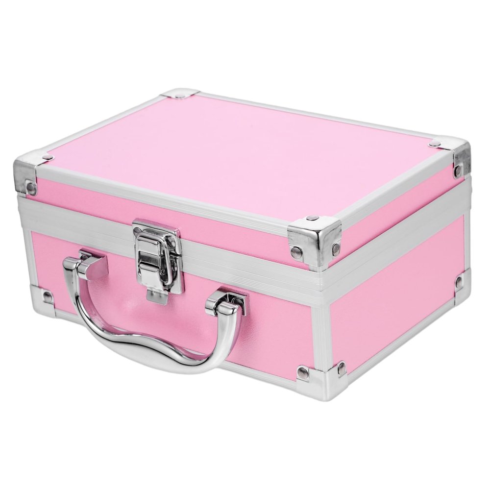 AUTSUPPL Portable Aluminum Alloy Makeup Case Organizer Small Pink Travel Cosmetic Box with Ample Space for Nail Supplies and Makeup Essentials Lightweight Design for Convenient Carrying
