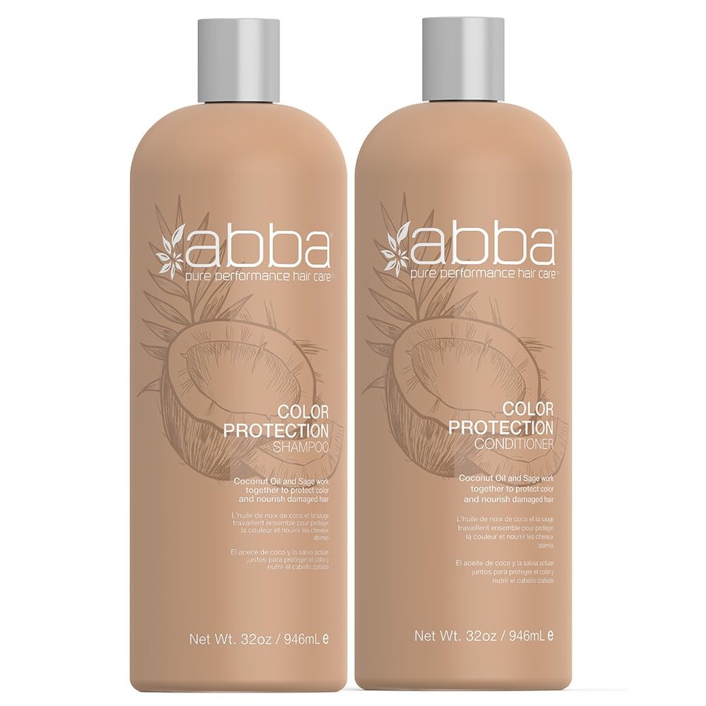 ABBA - Pure Color Protection Shampoo & Conditioner Shine Enhancing & Nourishing Value Duo Set  Coconut Oil & Sage, 32 fl oz Each