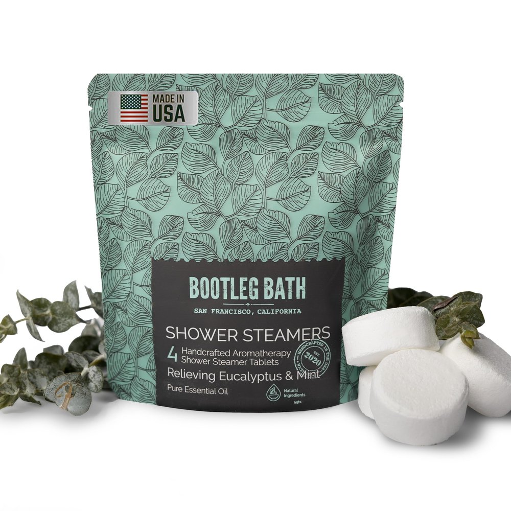 BOOTLEG BATH Shower Steamers Aromatherapy Eucalyptus and Mint 4 Pack, 100% Pure Essential Oil, All Natural, for Men and Women, Made in USA