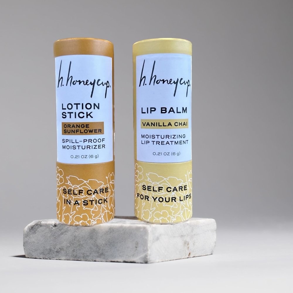 Hydrate Body and Lips Gift Set, Orange Lotion Stick, Vanilla Chai Lip Balm, Eco-Friendly Tubes, Travel Size