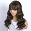 Long Brown Human Hair Wigs with Bangs Glueless Brazilian Remy Hair Ombre Brown Mixed Blonde Highlight Wig for Women 13X4 HD Lace Front Wig Long Curly Wavy Hair For Woman 180% Density 22Inch view 2