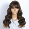 Long Brown Human Hair Wigs with Bangs Glueless Brazilian Remy Hair Ombre Brown Mixed Blonde Highlight Wig for Women 13X4 HD Lace Front Wig Long Curly Wavy Hair For Woman 180% Density 22Inch view 3