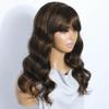 Long Brown Human Hair Wigs with Bangs Glueless Brazilian Remy Hair Ombre Brown Mixed Blonde Highlight Wig for Women 13X4 HD Lace Front Wig Long Curly Wavy Hair For Woman 180% Density 22Inch view 4