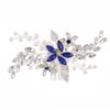 SHITOOMFE Bridal Sapphire Crystal Hair Comb Pearl Blue Crystal Leaf Marquise Hair Piece Prom Party Festival Wedding Hair Accessories for Women and Girls (Silver) Snap Clips view 1