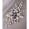 SHITOOMFE Bridal Sapphire Crystal Hair Comb Pearl Blue Crystal Leaf Marquise Hair Piece Prom Party Festival Wedding Hair Accessories for Women and Girls (Silver) Snap Clips view 3