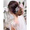 SHITOOMFE Bridal Sapphire Crystal Hair Comb Pearl Blue Crystal Leaf Marquise Hair Piece Prom Party Festival Wedding Hair Accessories for Women and Girls (Silver) Snap Clips view 4