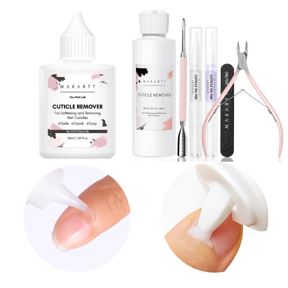 Makartt Cuticle Remover Kit, Nail Care Kit Bundle with Cuticle Remover Liquid, 50ml Cuticle Softener, Professional Instant Cuticle Cream
