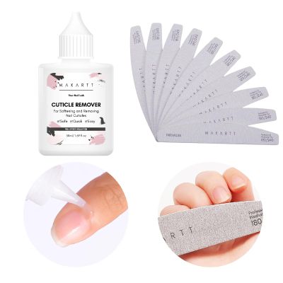 Makartt Nail File 180 240 Grit Doubled Sides Nail Files for Acrylic Nails Bundle with Cuticle Remover Liquid, 50ml Cuticle Softener, Professional Instant Cuticle Cream