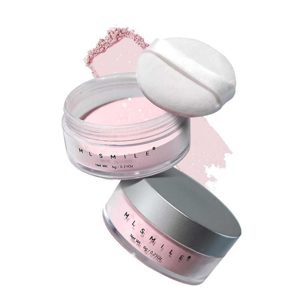 Pink Translucent Setting Powder, Shimmer Setting Powder Waterproof Oil Control Tone-up Face Powder Highlighter Makeup Finishing Long-Lasting Loose Shimmer Powder (02# Pink, 0.21Oz)