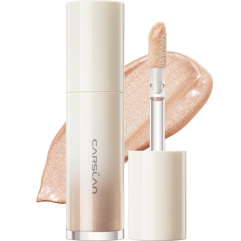 CARSLAN 3D Liquid Highlighter Makeup, Shimmer, Glowing Contour Stick, Smooth & Lightweigh Face Illuminator, Moisturizing, Blendable Cream Highlighter Dewy Finish, 02 Champagne Gold