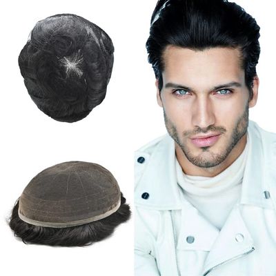 Full Swiss Lace Mens Hair System Human Hair Mens Toupee Hair Pieces For Men Hair Toupee For Men Hair Replacement System For Men6x8-90% light density1# JET BLACK