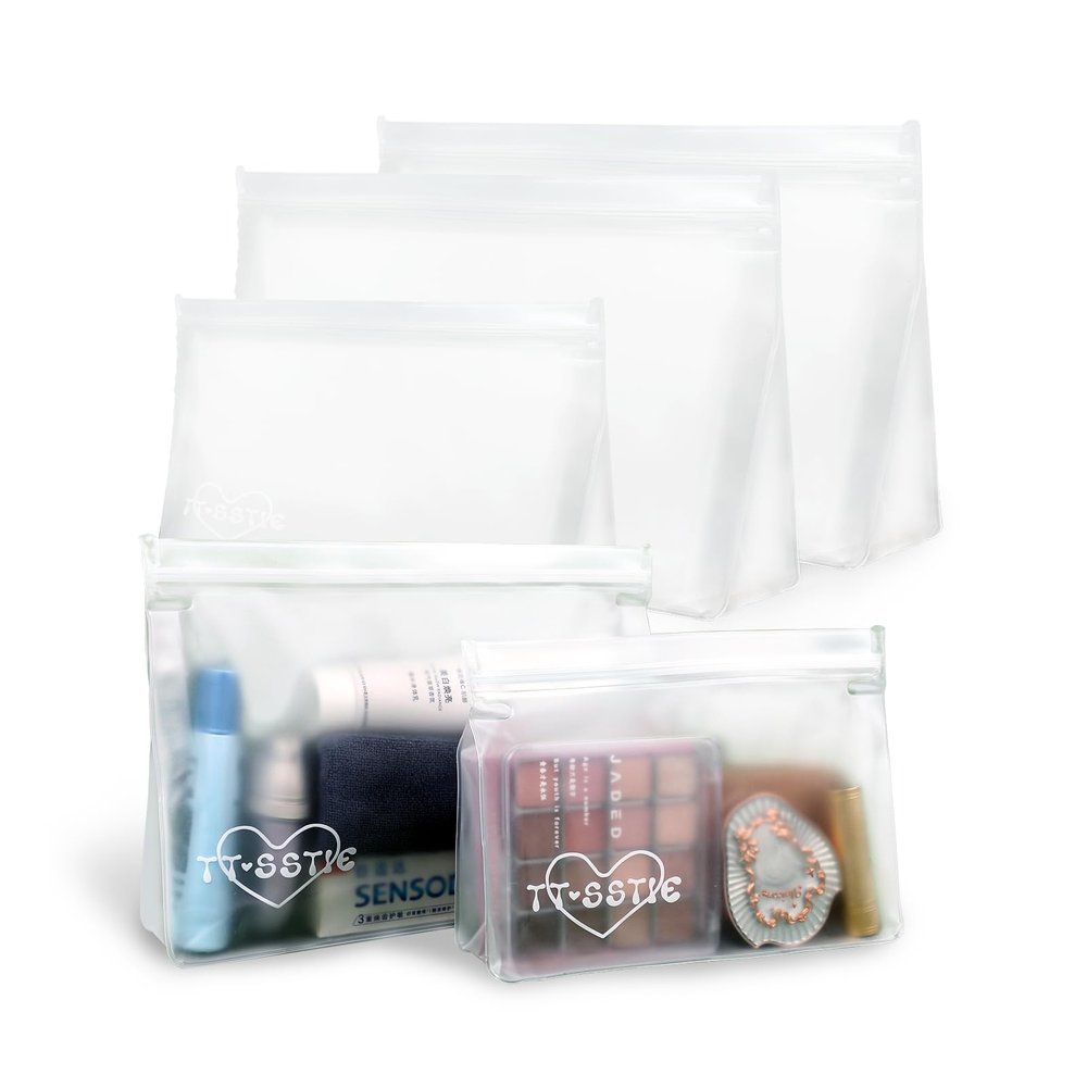 5 Pack Clear Toiletry bags, TSA Approved Quart Size Zipper Bags, PEVA Material Leakproof Travel Makeup Cosmetic Bags, Carry on Airport Airline Compliant Bags for Wome&Men