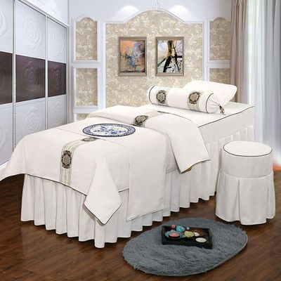 ERoomQ 6-Piece Massage Table Skirt Sheet Set,Beauty Salon Special Massage Bed Sheet,Machine Washable,White (190x80cm Square Head) (190x80cm Round Head)